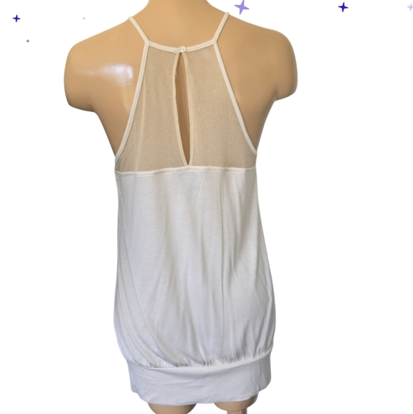 Anthropologie Deletta Staggered Gleam Tunic Halter Tank Cream Gold Mesh Sz Small - Picture 7 of 13